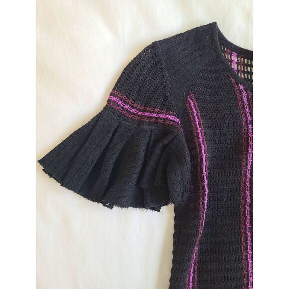 Free People Blouse Top Women's Size XS Crochet Black and Purple Side Tie Top - Picture 4 of 7